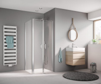 KERMI Pega Душевой угол на поддон 100x100х200см., серебро+прозрачное стекло+Kermiclean