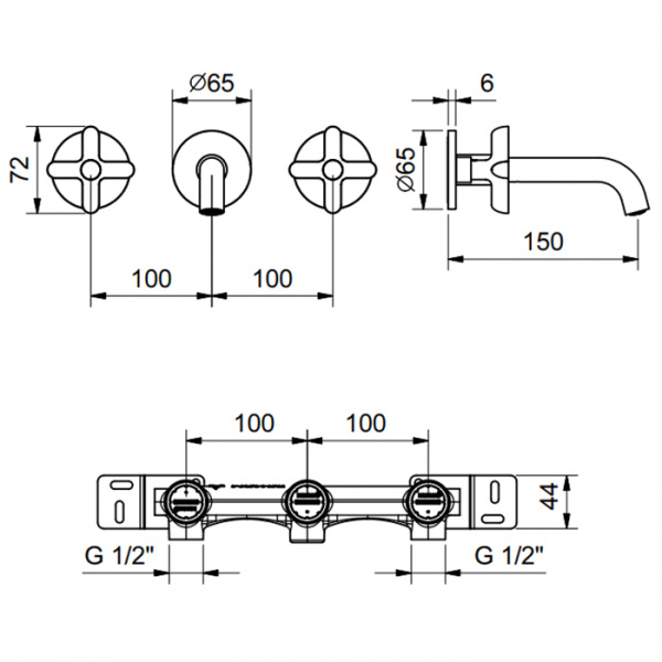 Fantini Icona Classic Смеситель для раковины, настенный, цвет: хром