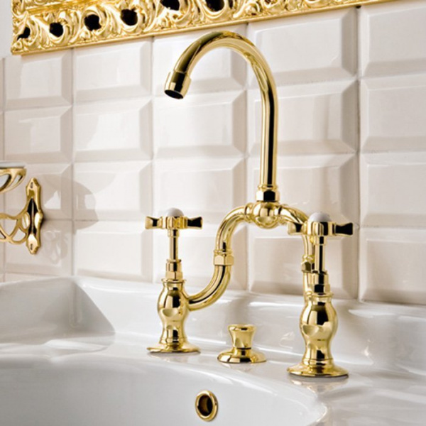 Sbordoni Antica Смеситель для раковины на 3 отверстия, цвет: глянцевая латунь