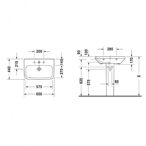 Duravit DuraStyle Раковина 65х44 см, 1 отв., с переливом, цвет: белый