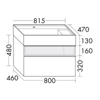 Burgbad Yumo Тумба с раковиной, 81.5х47х48см., с 1 отв., 2 выдв ящика, аллюм рамка,вставка из дымч стекла, светодиодн. подсв., цвет: белый глянец