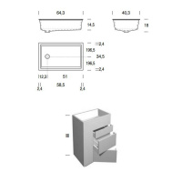 NOORTH milldue edition TOUCH Комплект мебели 64х40х88см, напольный, 3 ящика, слив в пол, раковина Milltek, цвет: Abete
