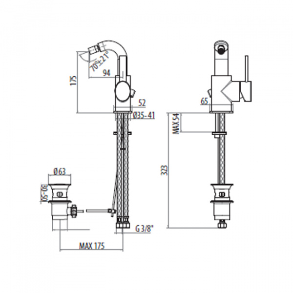 Gattoni Logos Смеситель для биде с донным клапаном, поворотный излив 95мм, хром