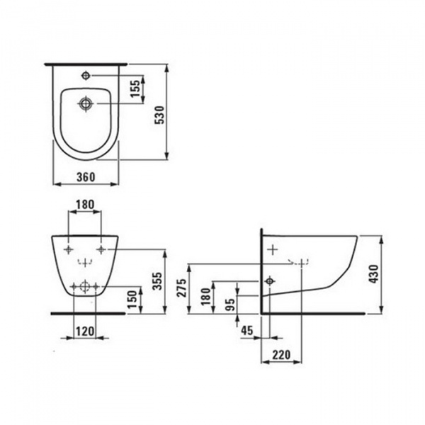 Laufen Pro Биде подвесное 56x36x34.5см, с 1 отв. под смеситель, цвет: белый