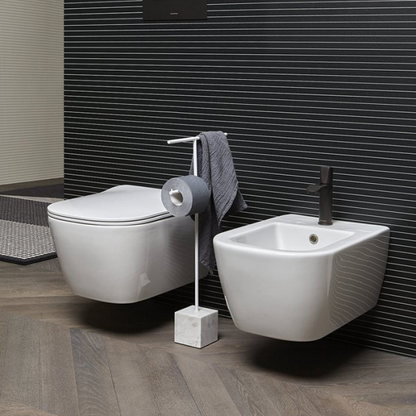 Antonio Lupi Bivio Стойка напольная 65см., с полотенцедержателем и держателем туалетной бумаги, база из мрамора Carrara satinato, структура Bianco opaco