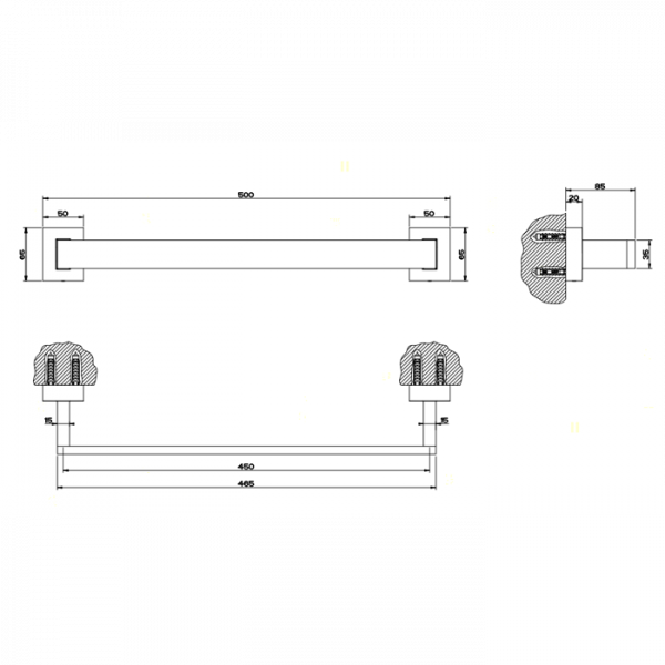 Gessi Rettangolo Ручка опорная 45см для ванны или душа, подвесной, цвет: хром