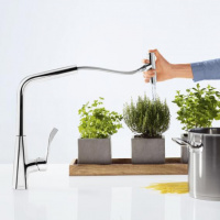 Hansgrohe Metris Select M71 Смеситель  для кухни на 1 отв, поворотный и выдвижной излив 1jet, кнопка вкл/выкл воды, цвет: хром
