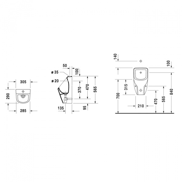 Duravit D-Code Писсуар подача воды сверху, без смывного края, вкл. смывную форсунку, набор для подачи воды, сливной вентиль
