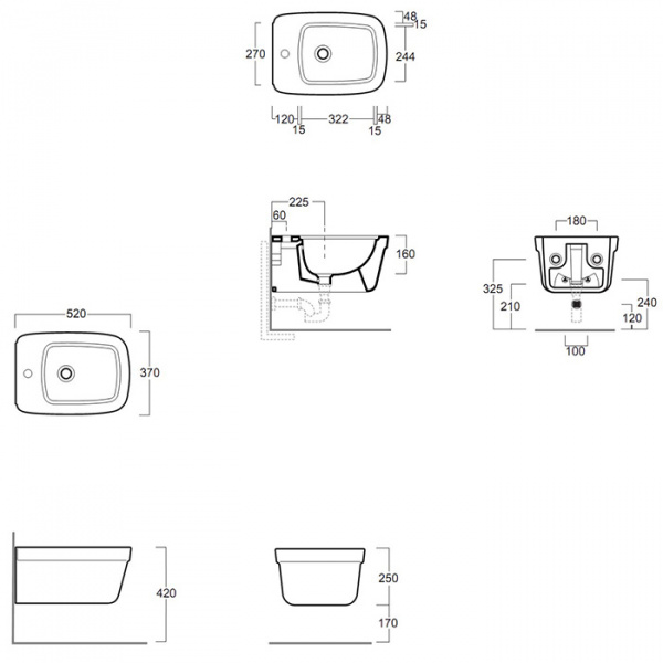 SIMAS Evolution Биде подвесное 52х37см с 1 отв. под смеситель, цвет: белый