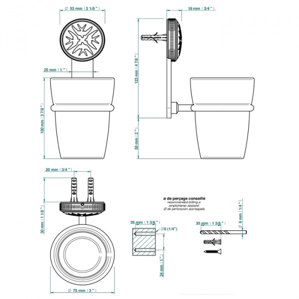 THG Hirondelles Стакан подвесной, цвет: хром