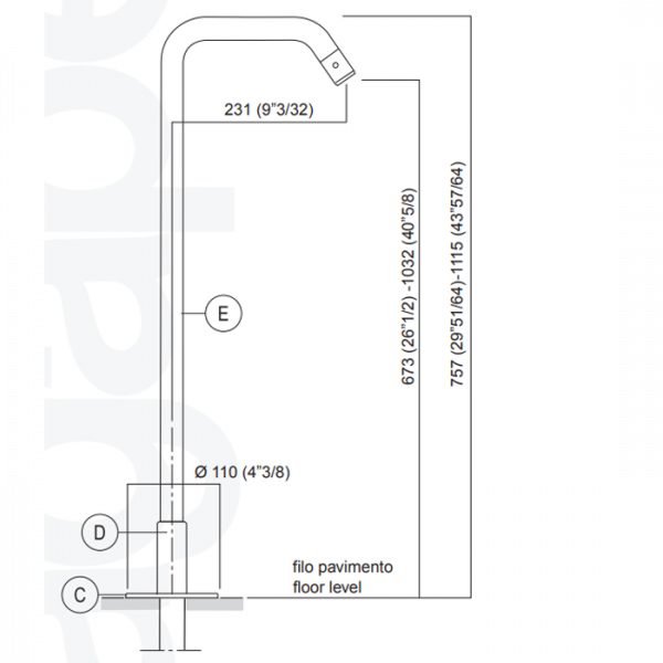 Agape Memory Напольный смеситель для ванны, без регулятора температуры, высота: 75,7см, цвет: хром