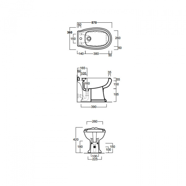 SIMAS Arcade Биде с 1 отв. под смеситель 36х57 см, цвет: белый