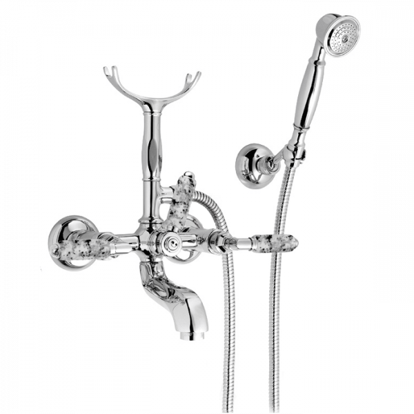 Nicolazzi Teide Granito Смеситель для ванны с душем duplex настенный на 3 отверствия, излив: 178 мм, ручки из натурального гранита, цвет: хром