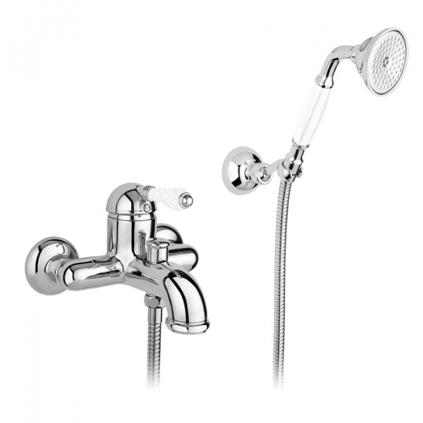 Nicolazzi P.m. Blanc A Смеситель для ванны однорычажный, настенный, с ручным душем, ручки состаренная керамика, цвет: хром