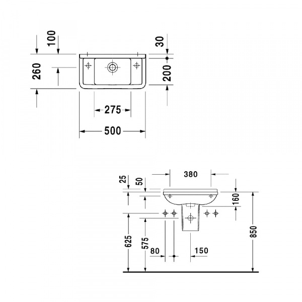 Duravit Starck 3 Раковина 50x26 см, 1 отв., с переливом, цвет: белый