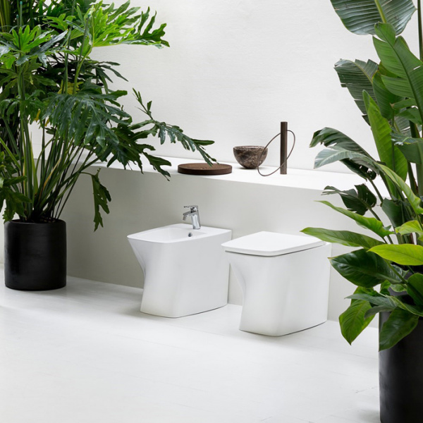 Azzurra Hera Биде напольное приставное 57х38х42 см,  с 1 отв под смеситель, с крепежами, цвет: белый