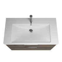 BURGBAD Eqio База подвесная с керамическим умывальником 93х49х64.5см. 2 ящика с ручкой желоб., c 1 отв под смес.   цвет: трюфельный декор F2012