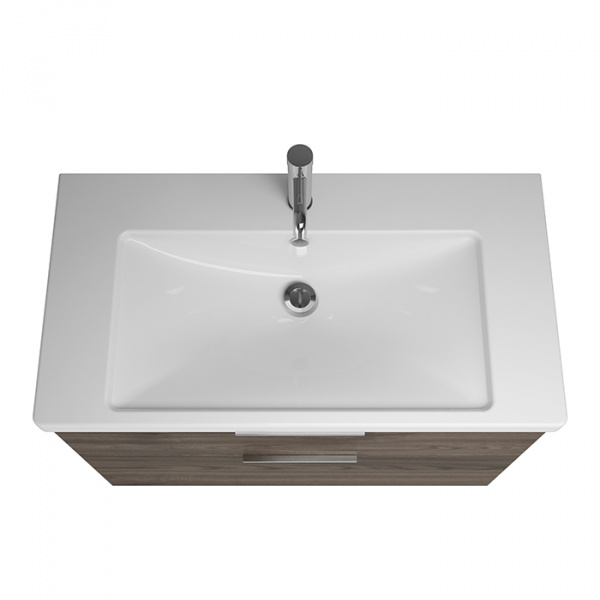 BURGBAD Eqio База подвесная с керамическим умывальником 93х49х64.5см. 2 ящика с ручкой желоб., c 1 отв под смес.   цвет: трюфельный декор F2012