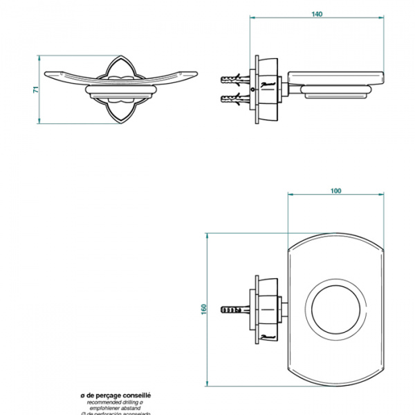 THG Pétale de cristal clair Мыльница стеклянная, подвесная, цвет: хром/прозрачный хрусталь