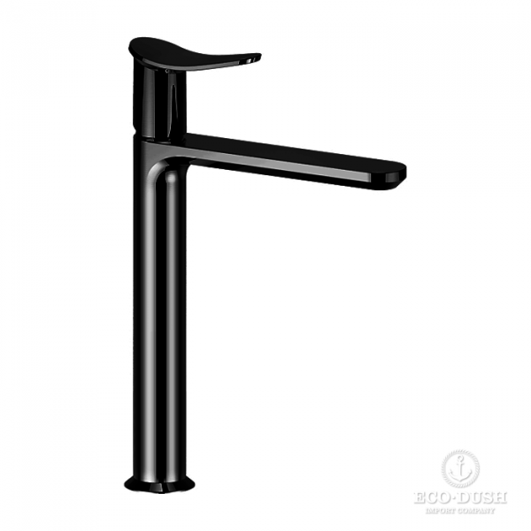 HUBER Harlock Смеситель однорычажный для раковины на 1 отверстие, высокий h225 мм, без донного клапана, цвет: черный титан,