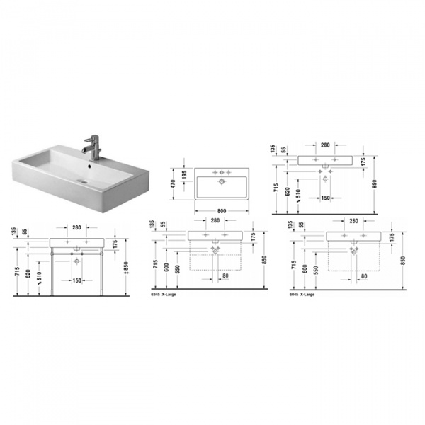 Duravit Vero Раковина 80х47 см, 3 отв., без перелива, цвет: белый
