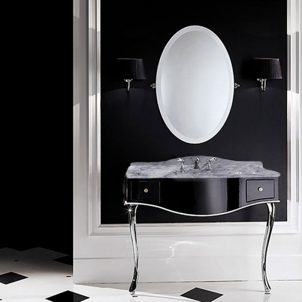 Devon&Devon Audrey, Комплект мебели мрамор: bianco carrara, ножки хром, Цвет: чёрный с белым кантом