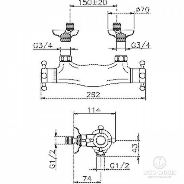 HUBER Victorian Смеситель для душа, термостатический, настенный, цвет: никель матовый