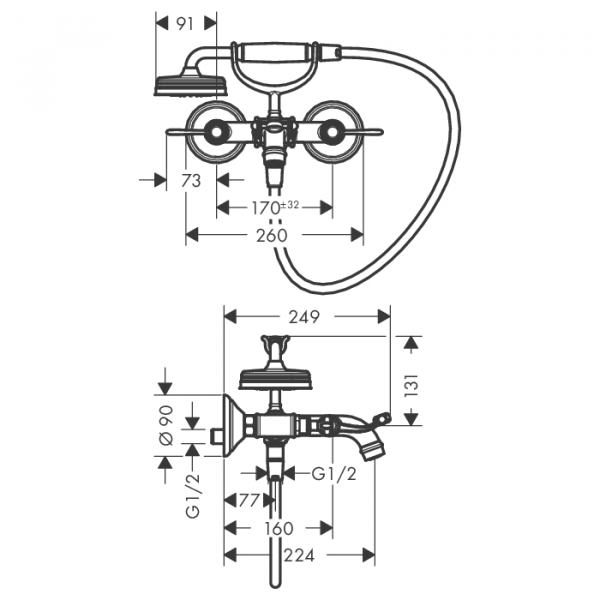 Axor Montreux Смеситель для ванны с двумя рычаговыми рукоятками, цвет: никель