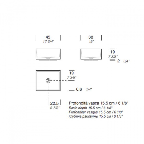 NOORTH milldue edition Раковина 45х38х19 см, без отв., накладная, цвет: белый