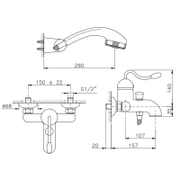 Nicolazzi Signal Смеситель для ванны с душем настенный на 3 отверствия, излив: 157 мм, цвет: хром
