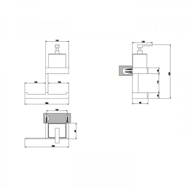 Gessi Rettangolo Стойка дозатором 32см.,  для жидкого мыла и полотенцедержателем, подвесная, цвет: хром/черный