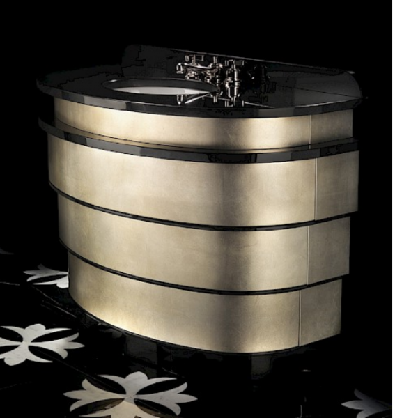 Devon&Devon Summertime antique Тумбочка под умыв, со столеш.из черного granito nero assaluto, 125х62х89см, с 3 отв.под смесит(без раковины), цвет: antiqued aluminium leaF