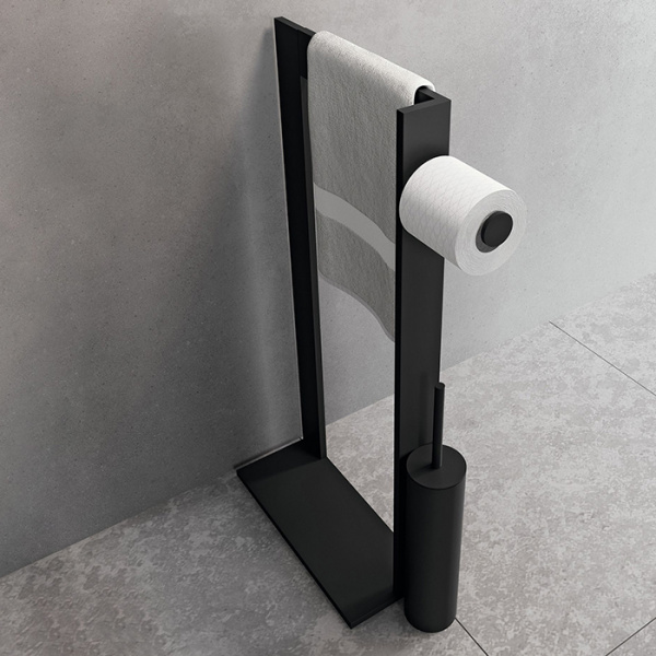 Novellini Kuadra Стойка напольная с полотенцедержателем, держателем т/б и ершиком для унитаза, цвет: черный матовый