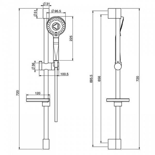 Carlo Frattini Wellness Душевая штанга с ручным душем, шлангом 1500 мм. и мыльницей, цвет: хром