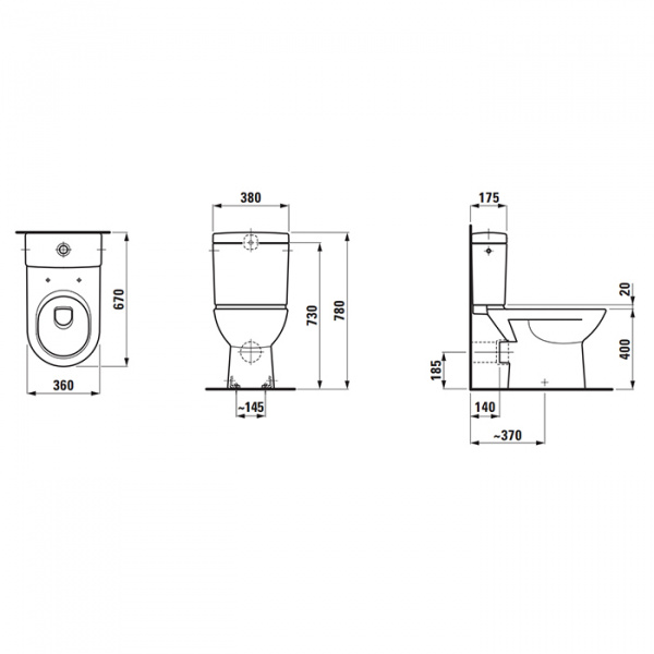 Laufen Pro Унитаз-компакт напольный,70х36х42 см, выпуск горизонтальный, цвет: белый