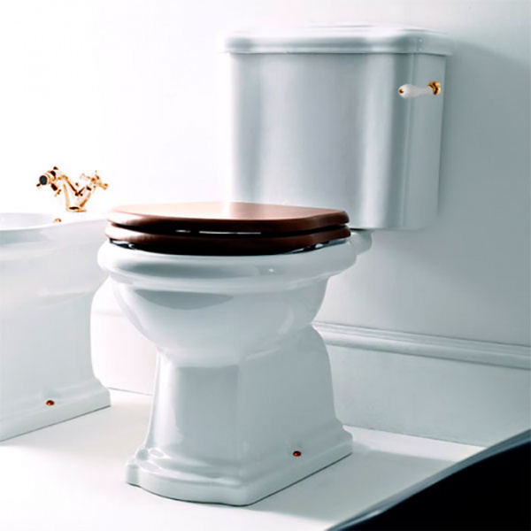 Kerasan Retro Унитаз моноблок 72х38.5см, слив в пол, ручка смыва справа, фурнитура цвета золото