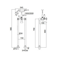 Sbordoni Antica Смеситель для ванны напольный h680мм с ручным душем и гибким шлангом, цвет: матовая бронза
