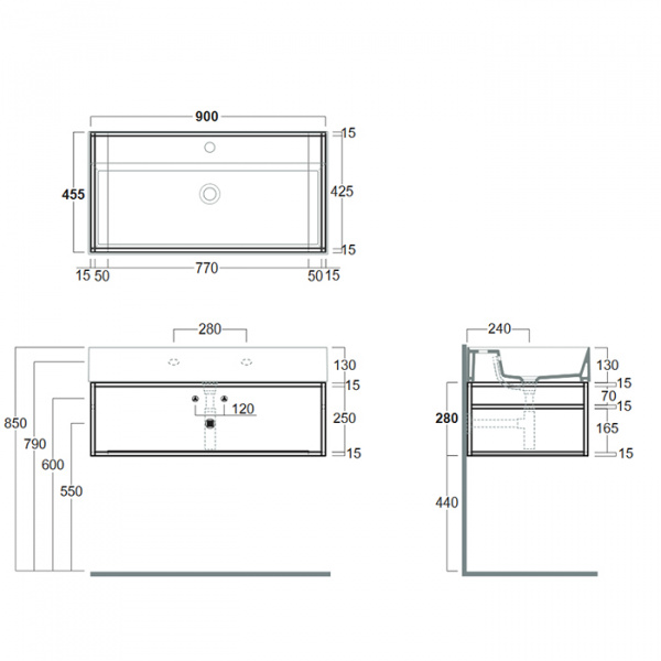 Simas Agile Структура металлическая 91x46xh28см, подвесная, для раковины с 1 отв., AG91, с 1 полкой, цвет: черный матовый