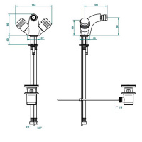 THG Diplomate grooved rings Смеситель для биде на 1 отверстие, с донным клапаном, цвет: хром/золото