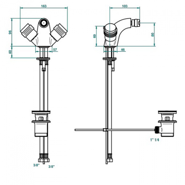 THG Diplomate grooved rings Смеситель для биде на 1 отверстие, с донным клапаном, цвет: хром/золото