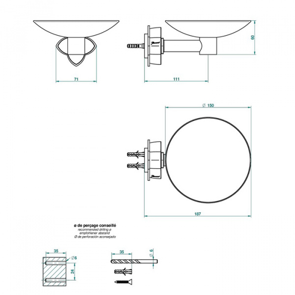 THG Petale De Cristal Bleu Мыльница металлическая ø150 мм., подвесная, цвет: полированное золото