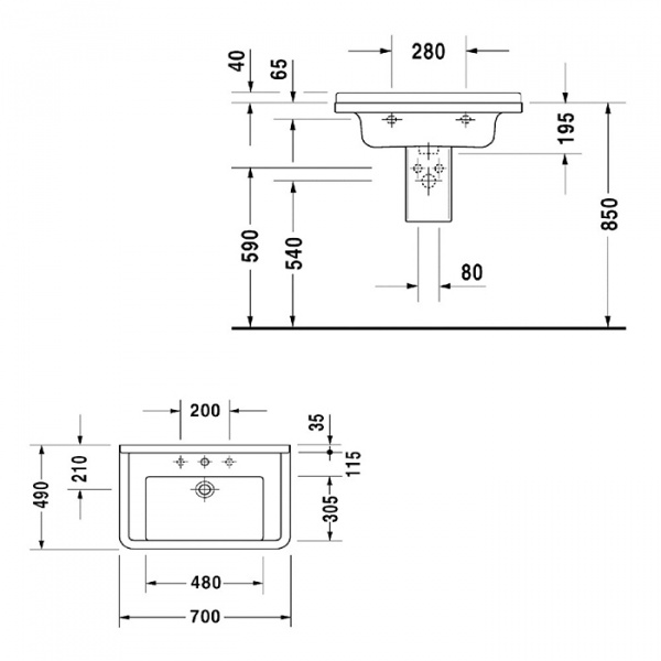 Duravit Starck 3  Раковина 70x49 см, 1 отв., цвет: белый