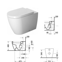 Duravit ME by Starck Унитаз напольный 60х37см, пристенный вариант, с вертикальным смывом, включая крепление,  универсальный, 4,5 л. с HygieneGlaze, 370x60