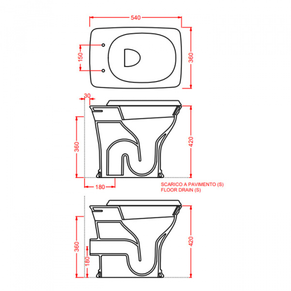 Artceram Civitas Унитаз напольный 36х54 см, слив в стену, цвет: белый