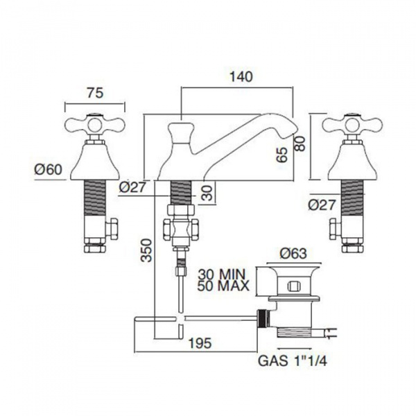 Sbordoni Etruria Смеситель для раковины на 3 отверстия, цвет: черный никель