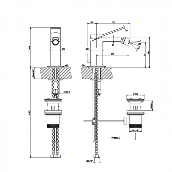 Gessi Rettangolo K Смеситель для биде на 1 отверстие, с донным клапаном, цвет: хром