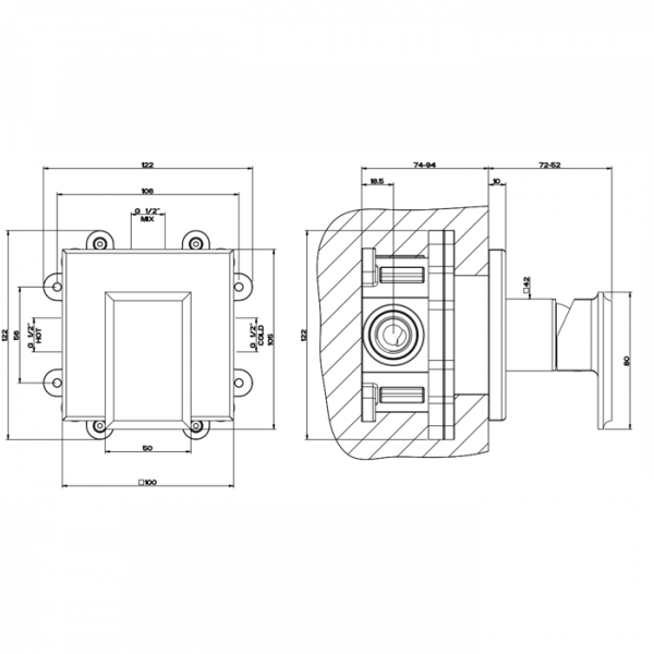 Gessi Eleganza Встраиваемый однорычажный смеситель для раковины, внешняя часть, цвет: хром