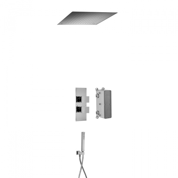 Carlo Frattini Wellness Душевой комплект с верх душем 500х500мм, встраиваемым, душ компл, смес встр термост на 2/3 источн, внутр часть, цвет: хром