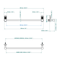 THG Oceania Полотенцедержатель 60см, подвесной, цвет: хром/прозрачный хрусталь