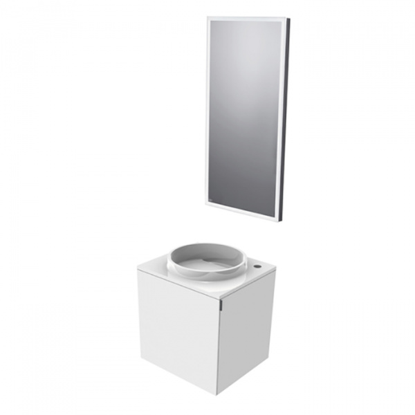 EMCO Asis Комплект мебели, отверстие для смесителя справа, зеркало с LED подсветкой, Ручка справа, 45см, белый